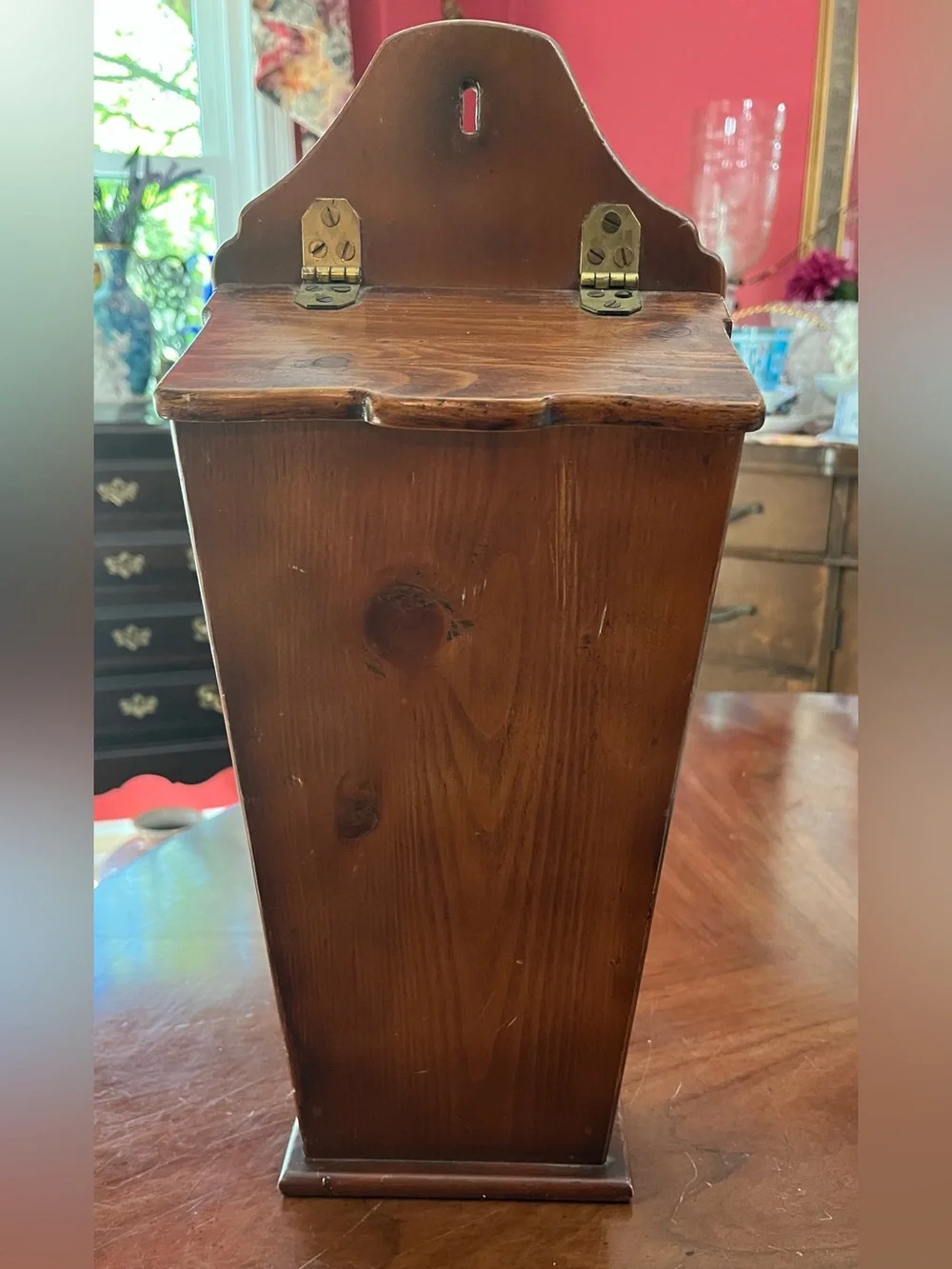 VTG Primitive Knotty Pine Wall Box Tapered Fireside Hearth/Pipe Box w Metal Base